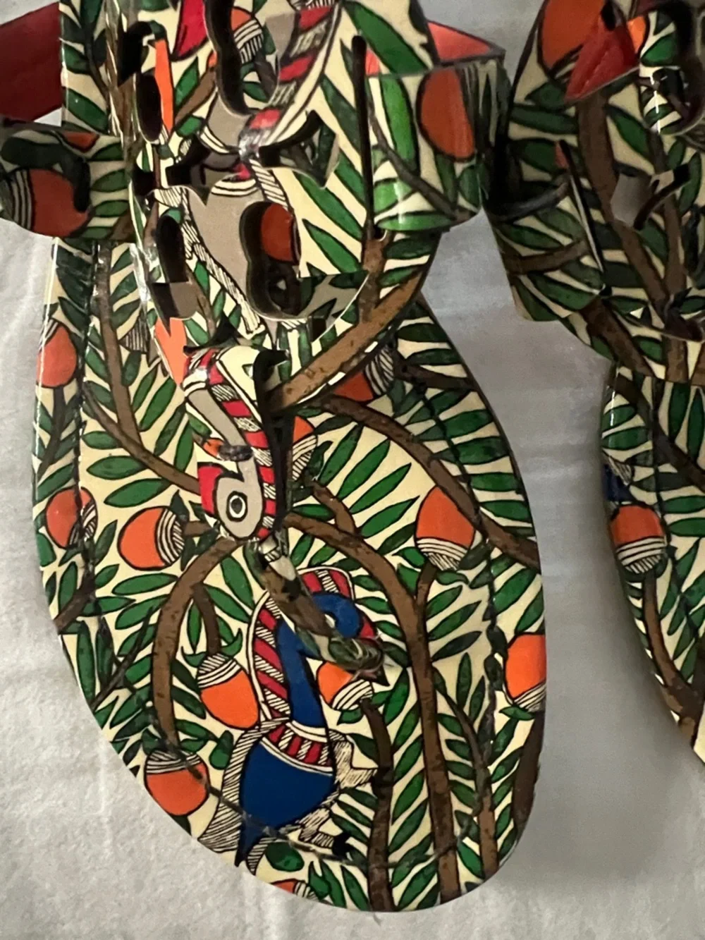 Women's Parrot Print Slip-On Sandals - Orange & Green blue and white Tori Burch - Picture 4 of 4